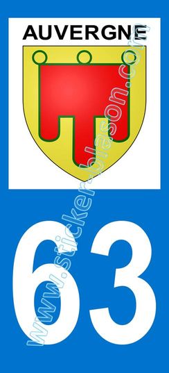 Autocollant Plaque Immatriculation HADEXIA - Département 63 Puy-de-Dôme - Lot De 2