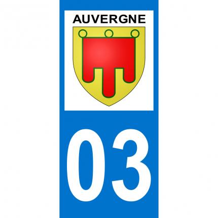 Autocollant pour plaque auto: blason Auvergne + département 03 (Allier)