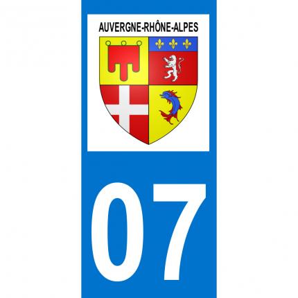 Autocollant pour plaque auto: blason Auvergne-Rhône-Alpes + département 07 (Ardèche)