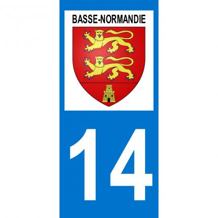 Autocollant pour plaque auto: blason Basse-Normandie + département 14 (Calvados)