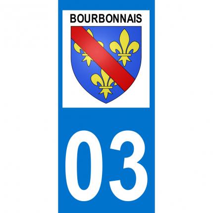 Autocollant pour plaque auto: blason Bourbonnais + département 03 (Allier)