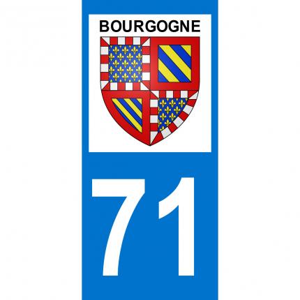 Autocollant pour plaque auto: blason Bourgogne + département 71 (Saône-et-Loire)