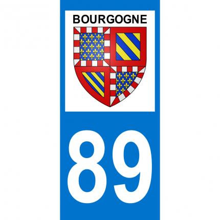Autocollant pour plaque auto: blason Bourgogne + département 89 (Yonne)