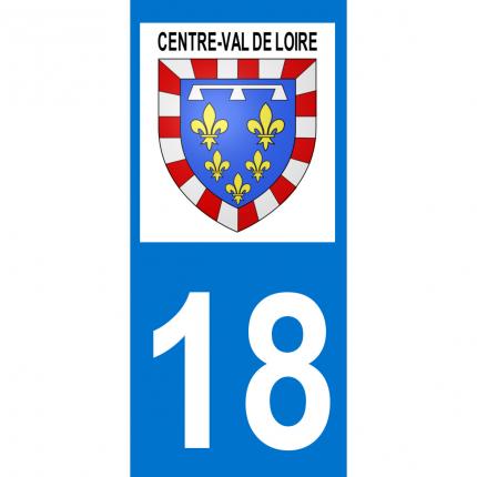 Autocollant pour plaque auto: blason Centre-Val de Loire + département 18 (Cher)