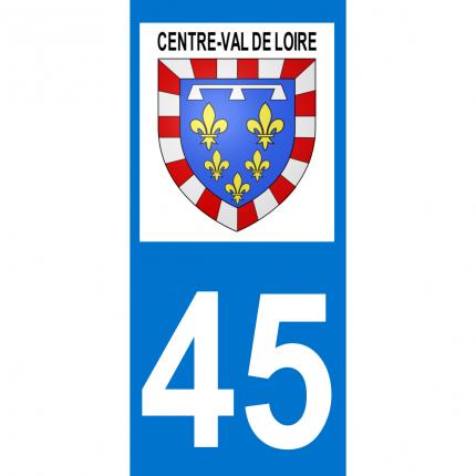 Plaques d immatriculation avec autocollant blason Centre-Val de Loire et numéro 45 (Loiret)