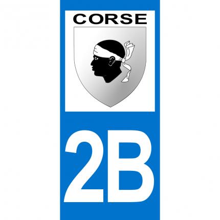 Autocollant pour plaque auto: blason Corse + département 2B (Haute-Corse)