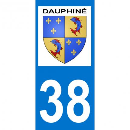 Autocollant pour plaque auto: blason Dauphiné + département 38 (Isère)