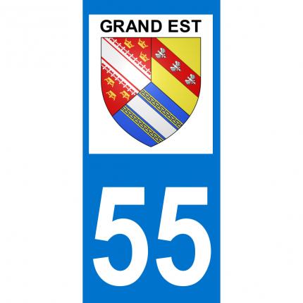 Plaques d immatriculation avec autocollant blason Grand Est et numéro 55 (Meuse)