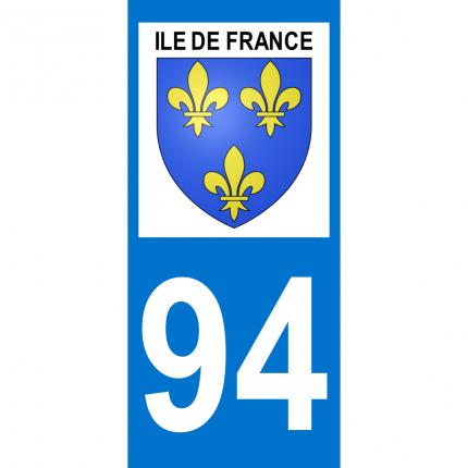 Plaques d immatriculation avec autocollant blason Ile-de-France et numéro 94 (Val de Marne)