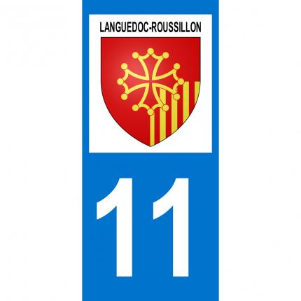 Autocollant pour plaque auto: blason Languedoc-Roussillon + département 11 (Aude)