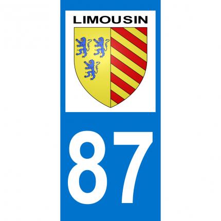 Plaques d immatriculation avec autocollant blason Limousin et numéro 87 (Haute-Vienne)