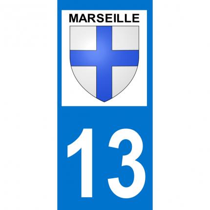 Autocollant pour plaque auto: blason Marseille + département 13 (Bouches du Rhône)