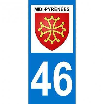 Autocollant pour plaque auto: blason Midi-Pyrénées + département 46 (Lot)