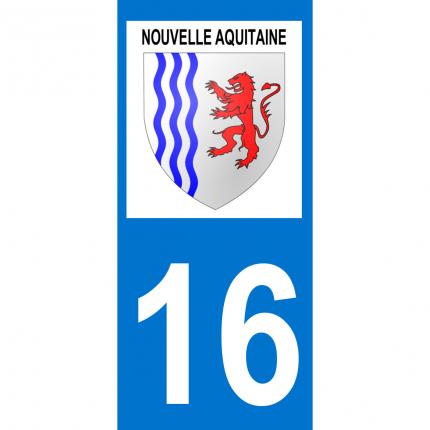 Autocollant pour plaque auto: blason Nouvelle Aquitaine + département 16 (Charente)