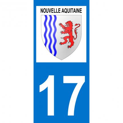 Autocollant pour plaque auto: blason Nouvelle Aquitaine + département 17 (Charente Maritime)