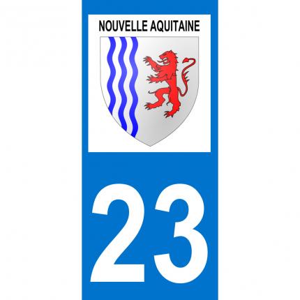 Autocollant pour plaque auto: blason Nouvelle Aquitaine + département 23 (Creuse)
