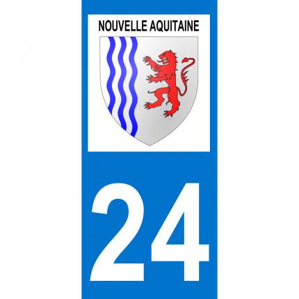 Autocollant pour plaque auto: blason Nouvelle Aquitaine + département 24 (Dordogne)