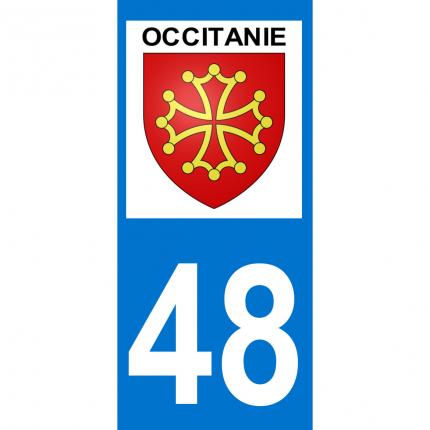 Plaques d immatriculation avec autocollant blason Occitanie et numéro 48 (Lozère)