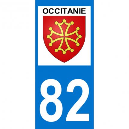 Plaques d immatriculation avec autocollant blason Occitanie et numéro 82 (Tarn-et-Garonne)