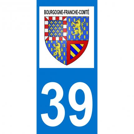 Plaques d immatriculation avec autocollant blason Bourgogne-Franche-Comté et numéro 39 (Jura)