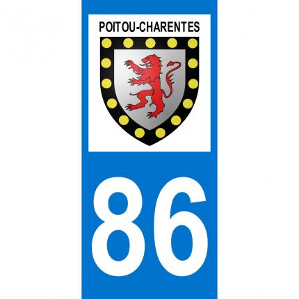 Plaques d immatriculation avec autocollant blason Poitou-Charentes et numéro 86 (Vienne)