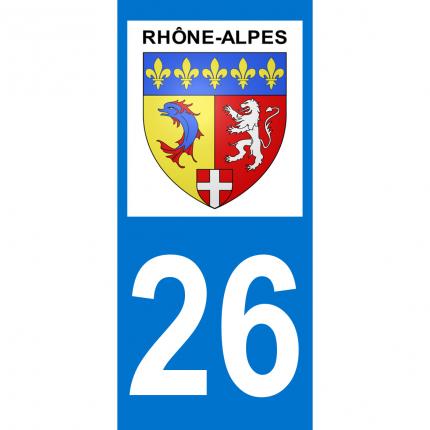 Plaques d immatriculation avec blason autocollant Rhône-Alpes et numéro 26 (Dôme)