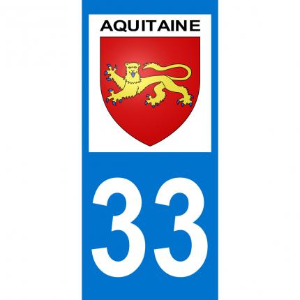 Autocollant pour plaque auto: blason Aquitaine + département 33 (Gironde)