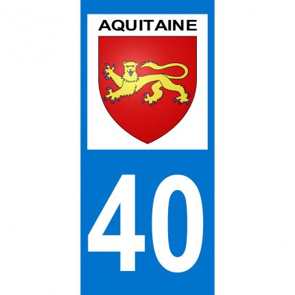 Autocollant pour plaque auto: blason Aquitaine + département 40 (Landes)