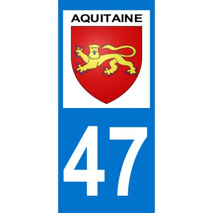Autocollant pour plaque auto: blason Aquitaine + département 47 (Lot-et-Garonne)
