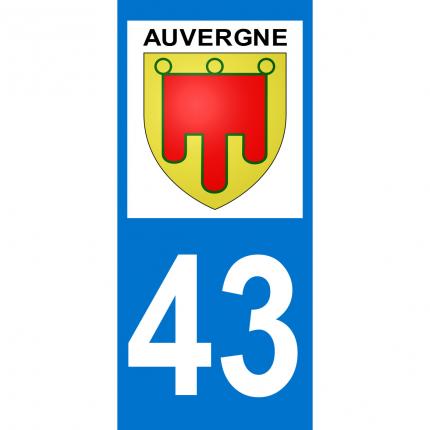 Plaques d immatriculation avec autocollant blason Auvergne et numéro 43 (Haute-Loire)