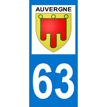 Plaques d immatriculation avec autocollant blason Auvergne et numéro 63 (Puy de Dôme)