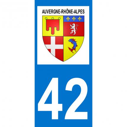 Autocollant pour plaque auto: blason Auvergne-Rhône-Alpes + département 42 (Loire)