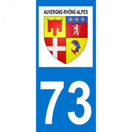 Autocollant pour plaque auto: blason Auvergne-Rhône-Alpes + département 73 (Savoie)