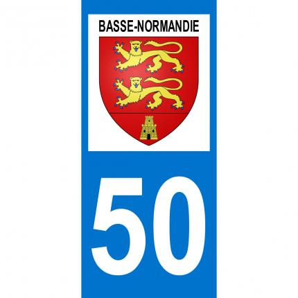 Autocollant pour plaque auto: blason Basse- Normanide + département 50 (Manche)
