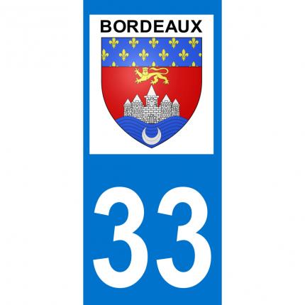 Autocollant pour plaque auto: blason Bordeaux + département 33 (Gironde)