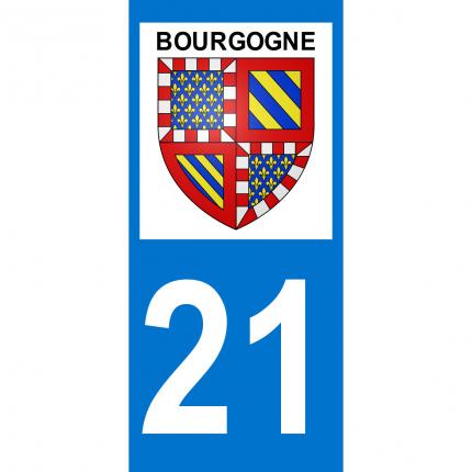Autocollant pour plaque auto: blason Bourgogne + département 21 (Côte d Or)