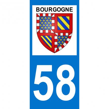 Autocollant pour plaque auto: blason Bourgogne + département 58 (Nièvre)