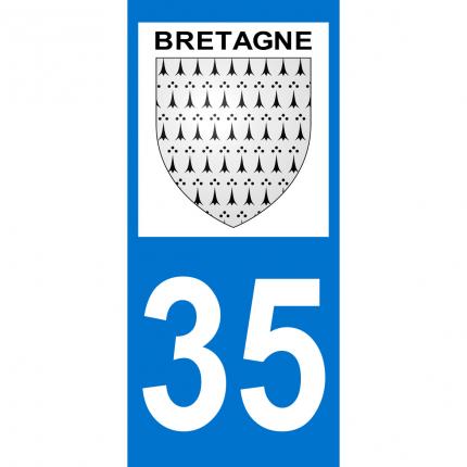 Plaques d immatriculation avec autocollant blason Bretagne et numéro 35 (Ille-et-Vilaine)