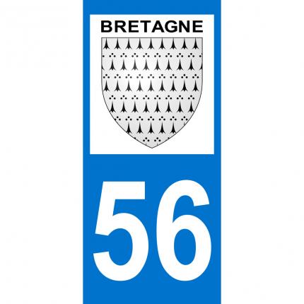 Autocollant pour plaque auto: blason Bretagne + département 56 (Morbilhan)