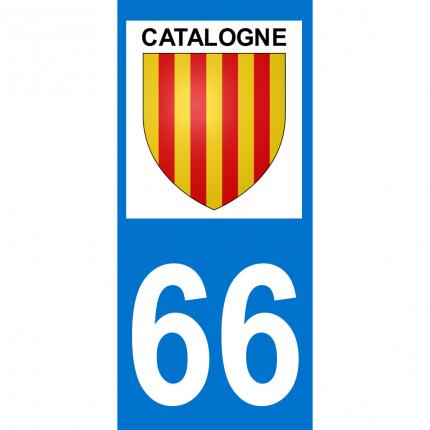 Autocollant pour plaque auto: blason Catalogne + département 66 (Pyrénées Orientales)
