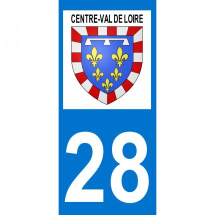 Autocollant pour plaque auto: blason Centre-Val de Loire + département 28 (Eure-et-Loir)