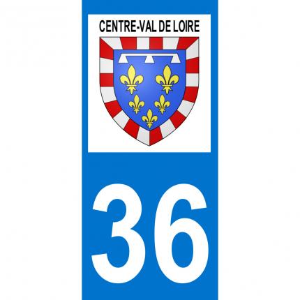 Autocollant pour plaque auto: blason Centre-Val de Loire + département 36 (Indre)