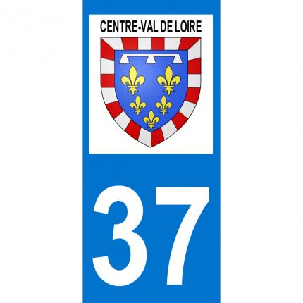 Autocollant pour plaque auto: blason Centre-Val de Loire + département 37 (Indre-et-Loire)