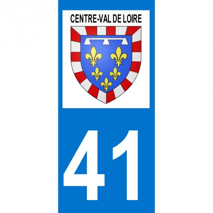 Autocollant pour plaque auto: blason Centre-Val de Loire + département 41 (Loir-et-Cher)