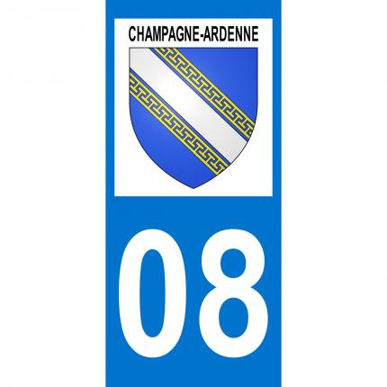 Autocollant pour plaque auto: blason Champagne-Ardenne + département 08 (Ardennes)
