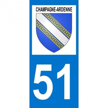 Plaques d immatriculation avec autocollant blason Champagne-Ardenne et numéro 51 (Marne)