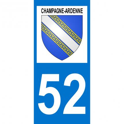 Plaques d immatriculation avec autocollant blason Champagne-Ardenne et numéro 52 (Haute-Marne)