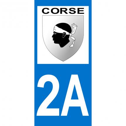 Autocollant pour plaque auto: blason Corse + département 2A (Corse du Sud)