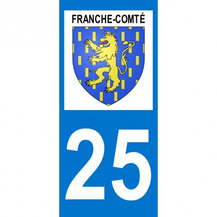 Autocollant pour plaque auto: blason Franche-Comté + département 25 (Doubs)