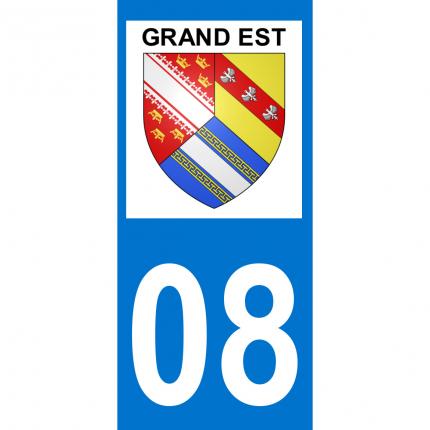 Autocollant pour plaque auto: blason Grand Est + département 08 (Ardennes)